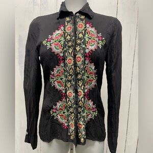 Johnny Was Embroidered Black Women's Top